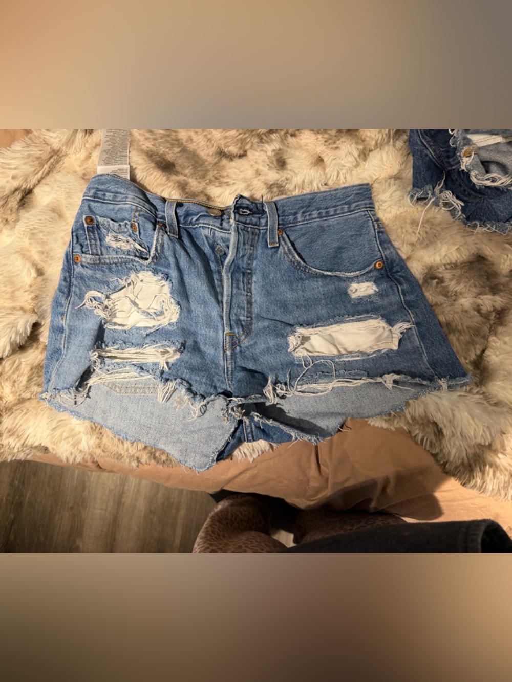 Levi Light Blue Distressed Denim Shorts